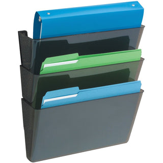 Deflecto EZ Link DocuPocket - 3 Pocket(s) - 7" Height x 13" Width x 4" Depth - Stackable - 50% Recycled - Black - Plastic - 3 / Set