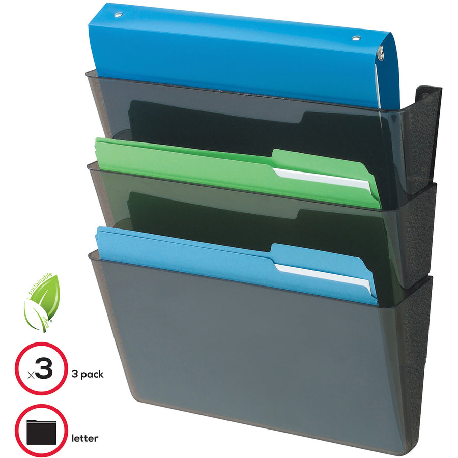Deflecto EZ Link DocuPocket - 3 Pocket(s) - 7" Height x 13" Width x 4" Depth - Stackable - 50% Recycled - Black - Plastic - 3 / Set