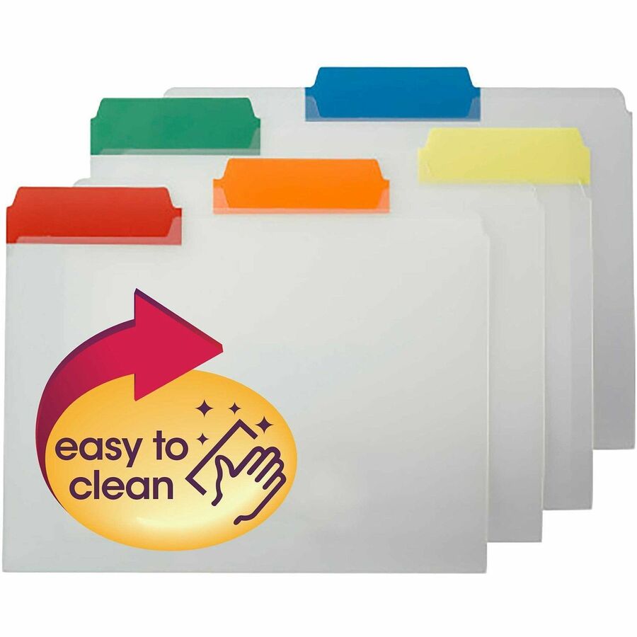 Smead 1/3 Tab Cut Letter Top Tab File Folder - 8 1/2" x 11" - Top Tab Location - Assorted Position Tab Position - Polypropylene - Blue, Red, Green, Yellow, Orange - 25 / Box
