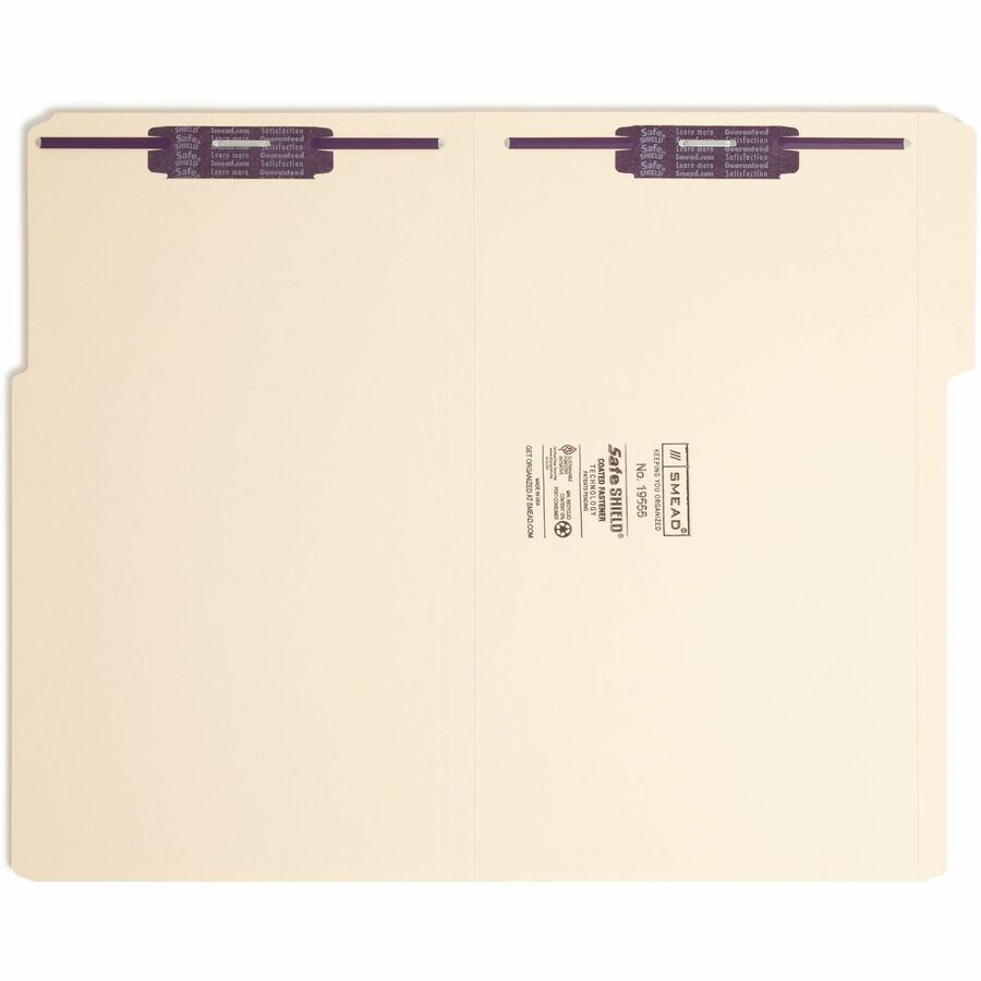 Manila Fastener Folders with SafeSHIELD Coated Fasteners, 0.75" Expansion, 2 Fasteners, Legal Size, Manila Exterior, 50/Box