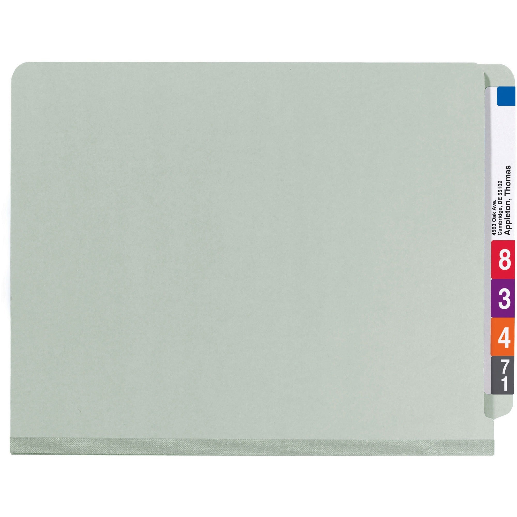 Smead Letter Recycled Classification Folder - 8 1/2" x 11" - 2" Expansion - 6 x 2K Fastener(s) - 2 Divider(s) - Pressboard - Gray, Green - 100% Recycled - 10 / Box - 