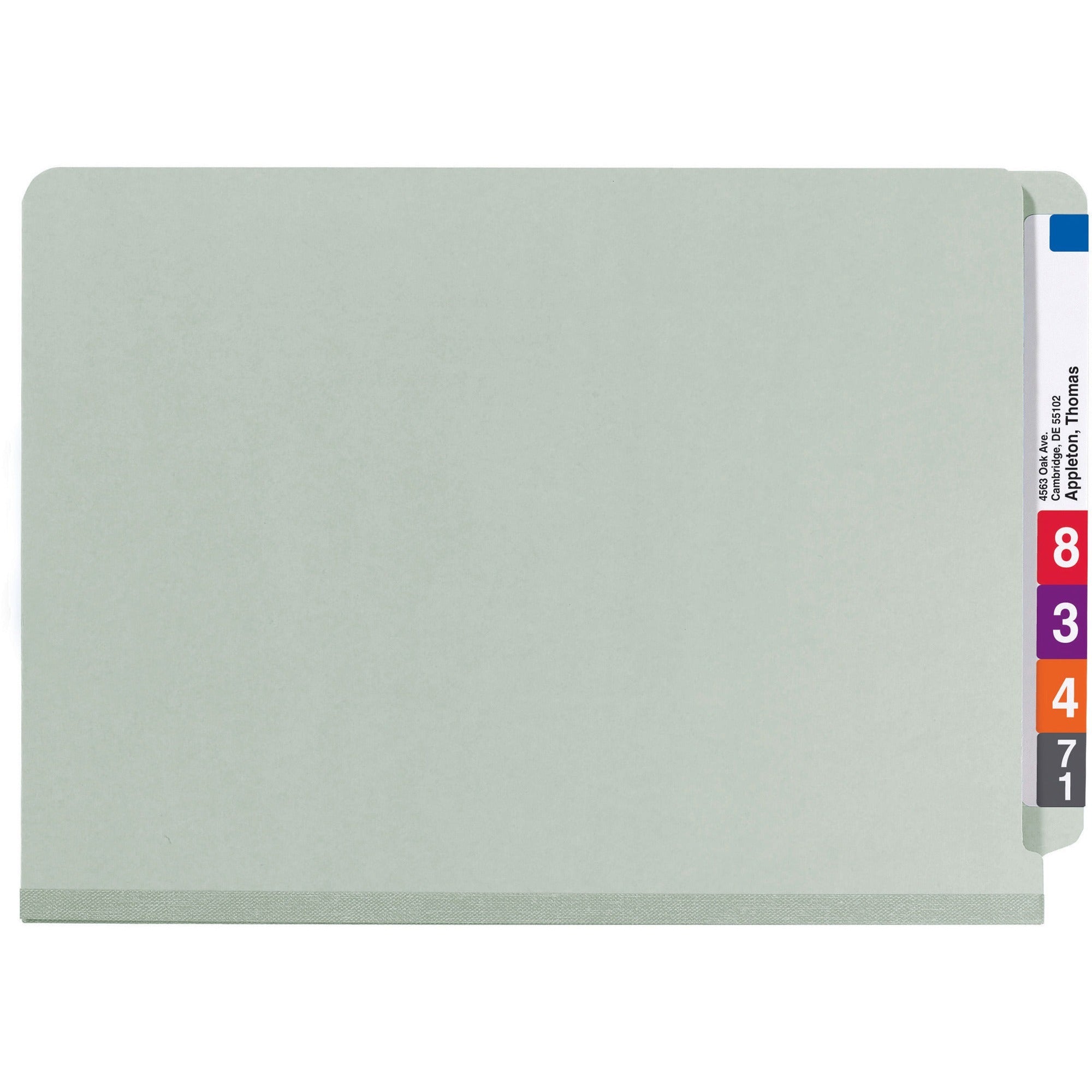 Smead Legal Recycled Classification Folder - 8 1/2" x 14" - 2" Expansion - 6 x 2K Fastener(s) - 2 Divider(s) - Pressboard - Gray, Green - 100% Recycled - 10 / Box - 