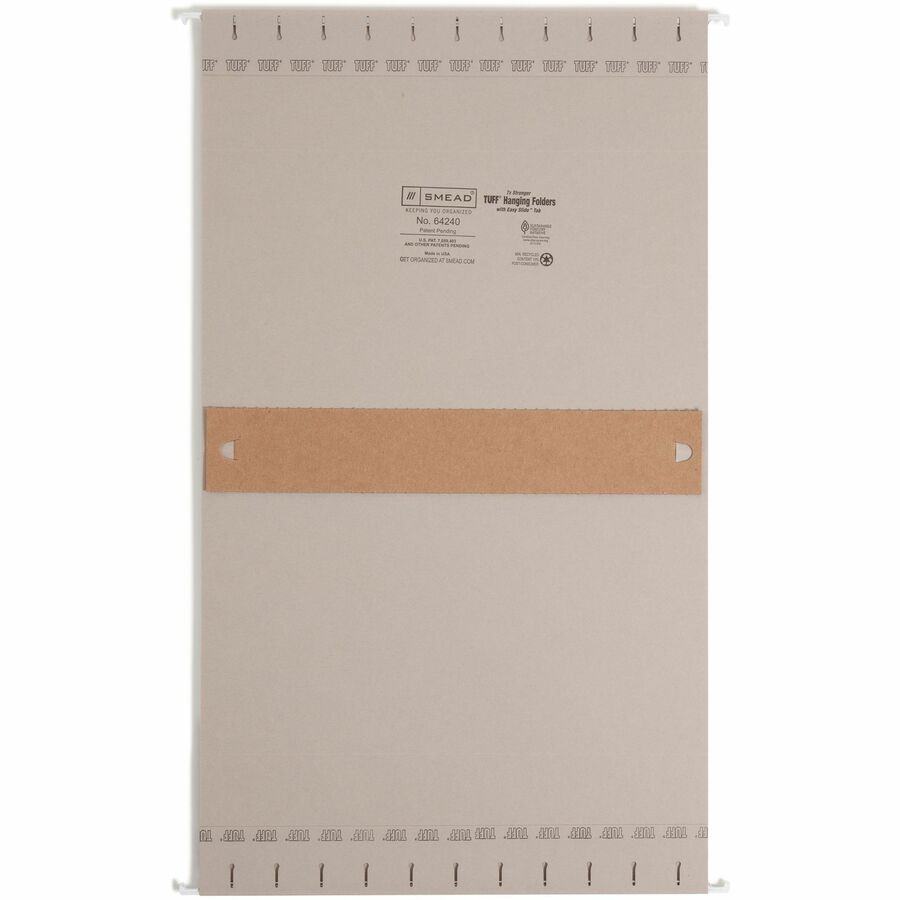 Smead TUFF 1/3 Tab Cut Letter Recycled Hanging Folder - 8 1/2" x 11" - 2" Expansion - Top Tab Location - Steel Gray - 10% Recycled - 18 / Box