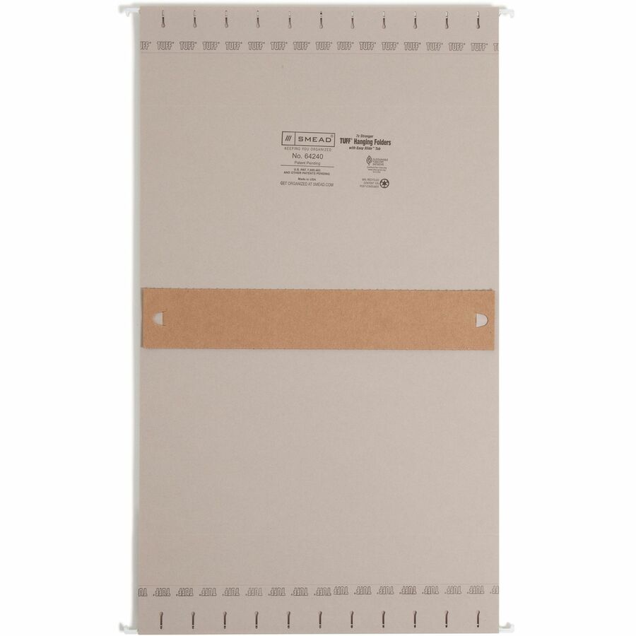 Smead TUFF 1/3 Tab Cut Letter Recycled Hanging Folder - 8 1/2" x 11" - 2" Expansion - Top Tab Location - Steel Gray - 10% Recycled - 18 / Box - 