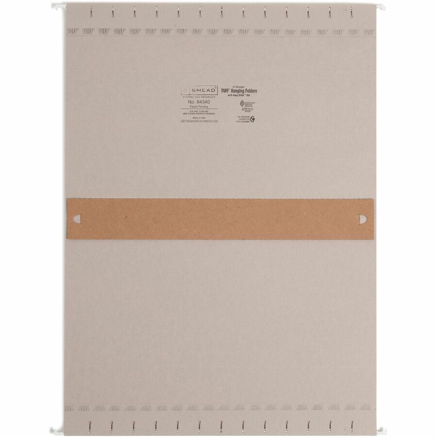 Smead TUFF Legal Recycled Hanging Folder - 8 1/2" x 14" - 2" Expansion - Top Tab Location - Steel Gray - 10% Recycled - 18 / Box - 