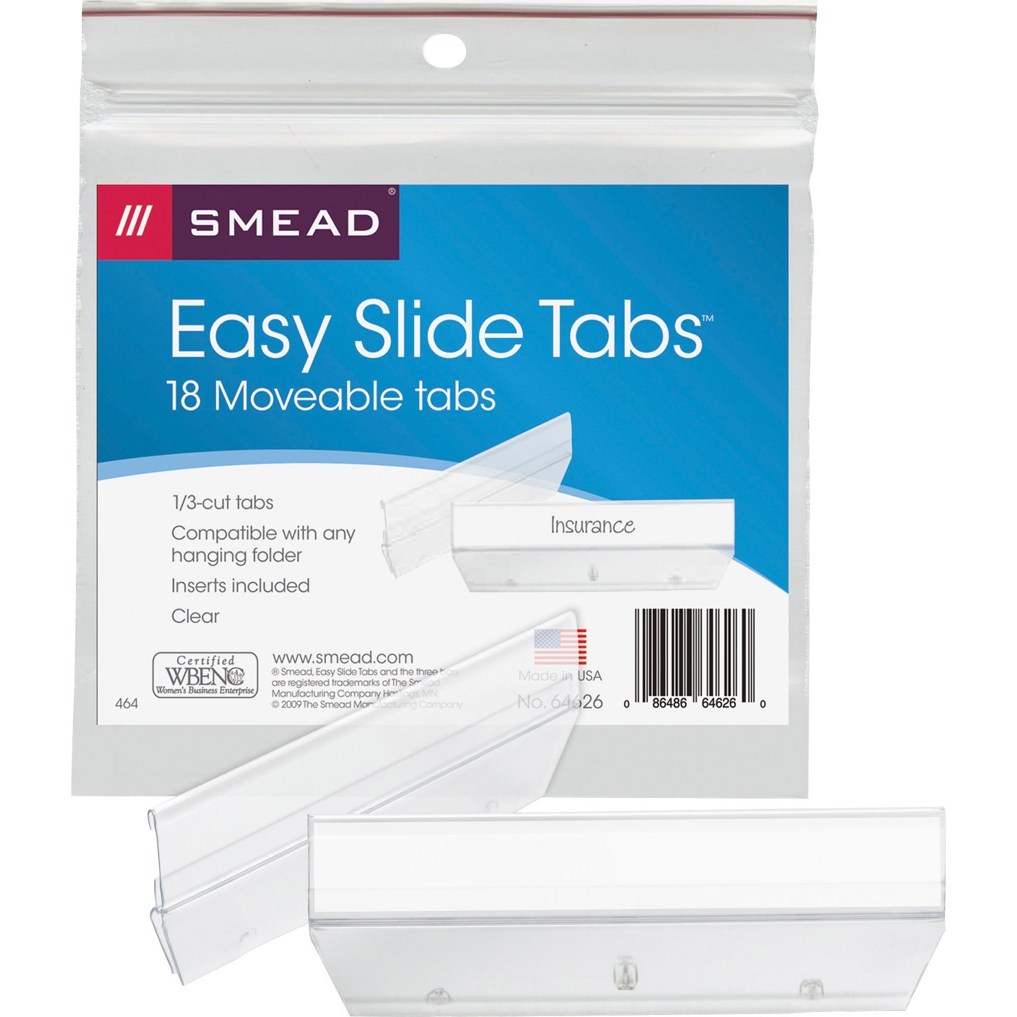 Smead Easy Slide Hanging Folder Tabs - Clear Poly Tab(s) - 18 / Pack - 