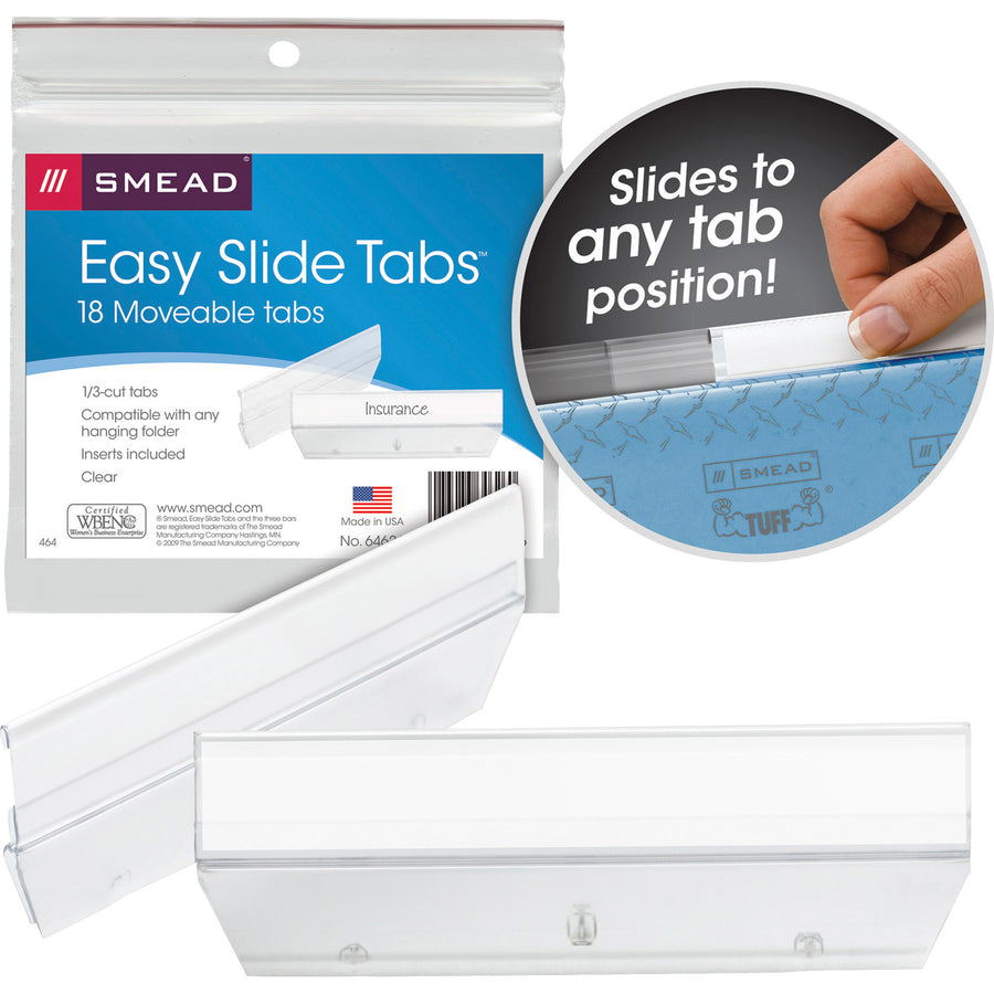 Smead Easy Slide Hanging Folder Tabs - Clear Poly Tab(s) - 18 / Pack - 