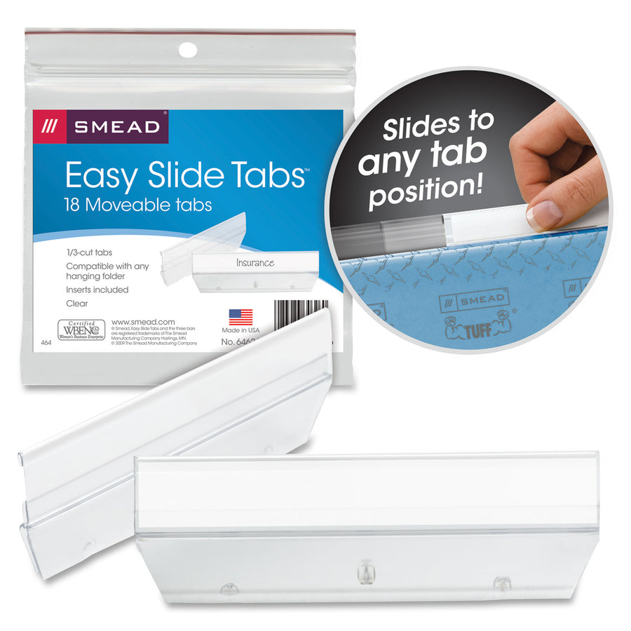 Smead Easy Slide Hanging Folder Tabs - Clear Poly Tab(s) - 18 / Pack - 