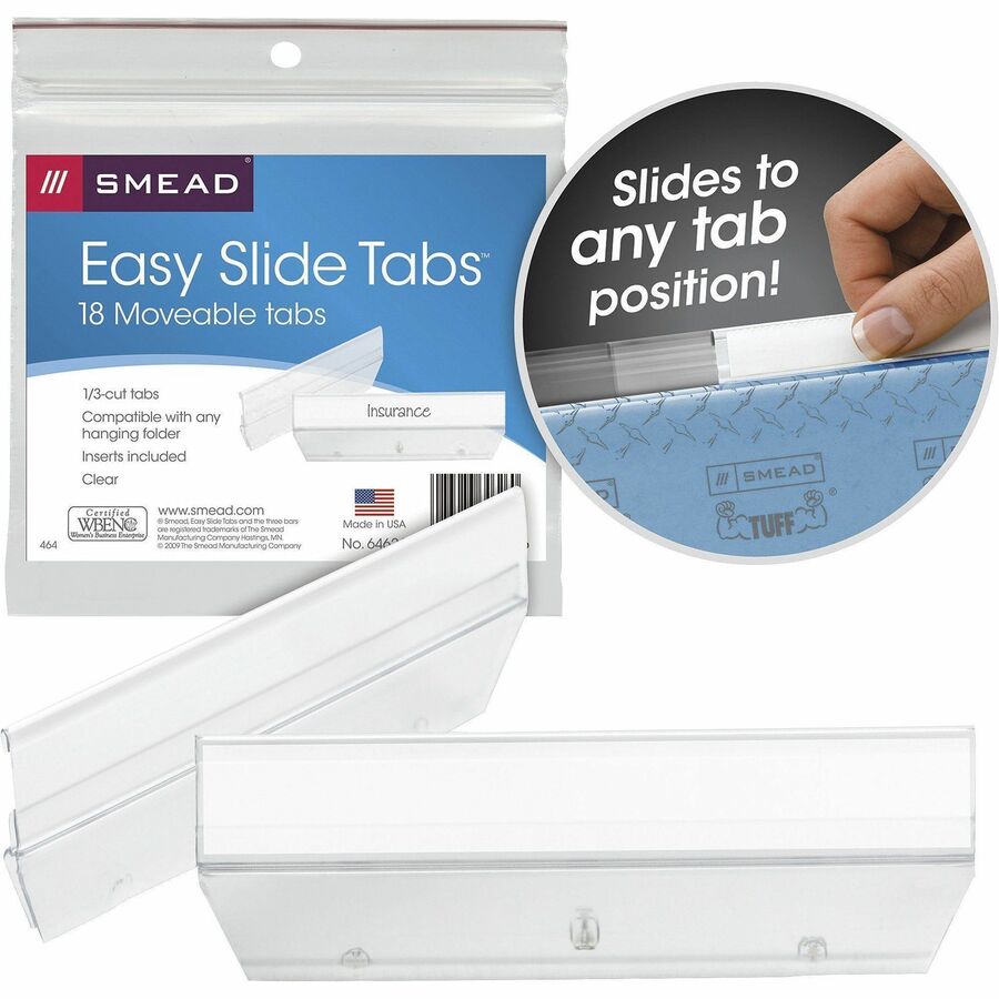 Smead Easy Slide Hanging Folder Tabs - Clear Poly Tab(s) - 18 / Pack
