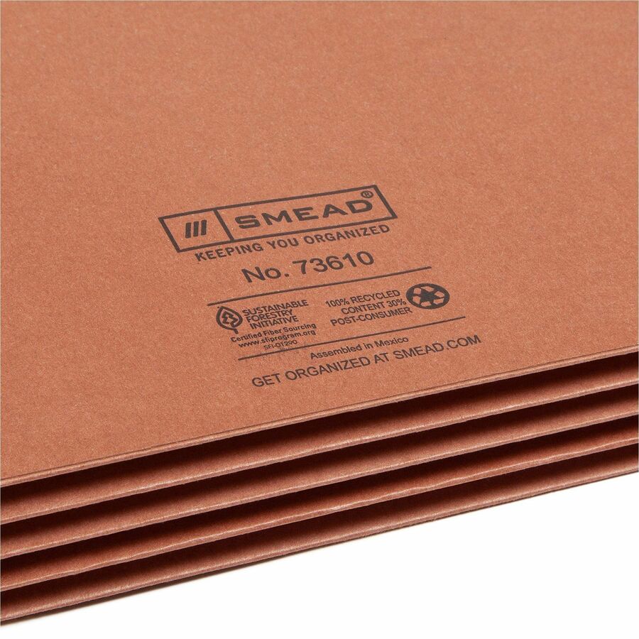 Smead Straight Tab Cut Letter Recycled File Pocket - 8 1/2" x 11" - 3 1/2" Expansion - Redrope - Redrope - 100% Recycled - 25 / Box