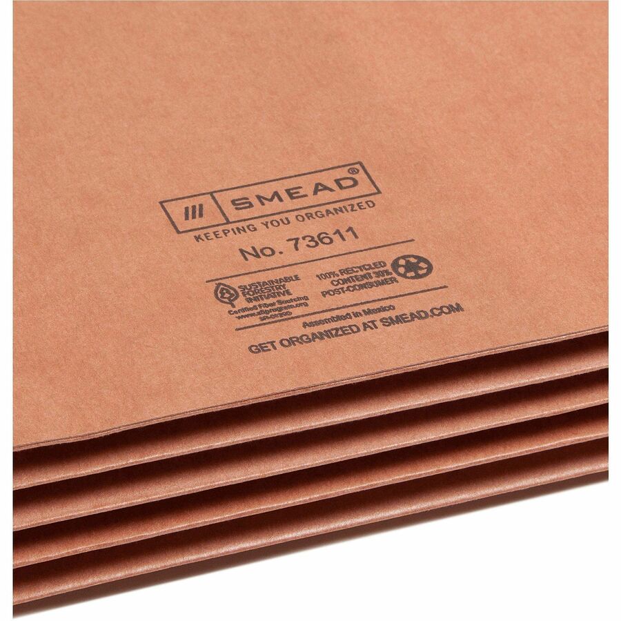 Smead Straight Tab Cut Legal Recycled File Pocket - 8 1/2" x 14" - 3 1/2" Expansion - Redrope - Redrope - 100% Recycled - 25 / Box