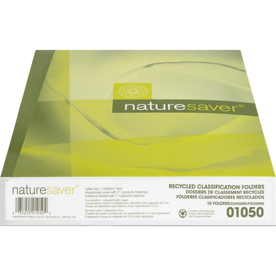 Nature Saver 2/5 Tab Cut Letter Recycled Classification Folder - 8 1/2" x 11" - 4 Fastener(s) - 2" Fastener Capacity for Folder, 1" Fastener Capacity for Divider - 1 Divider(s) - Pressboard - Redrope - 100% Recycled - 10 / Box