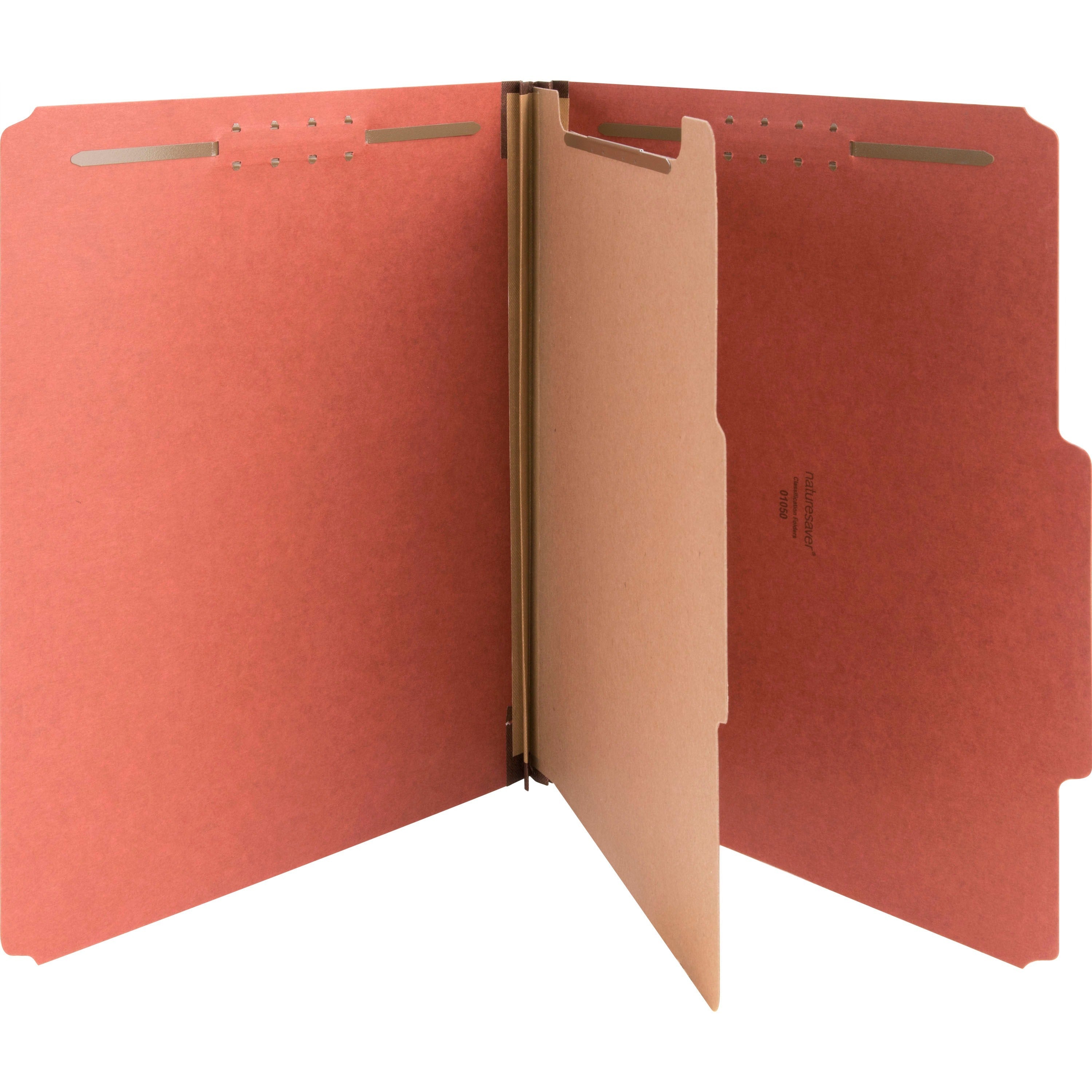 Nature Saver 2/5 Tab Cut Letter Recycled Classification Folder - 8 1/2" x 11" - 4 Fastener(s) - 2" Fastener Capacity for Folder, 1" Fastener Capacity for Divider - 1 Divider(s) - Pressboard - Redrope - 100% Recycled - 10 / Box - 