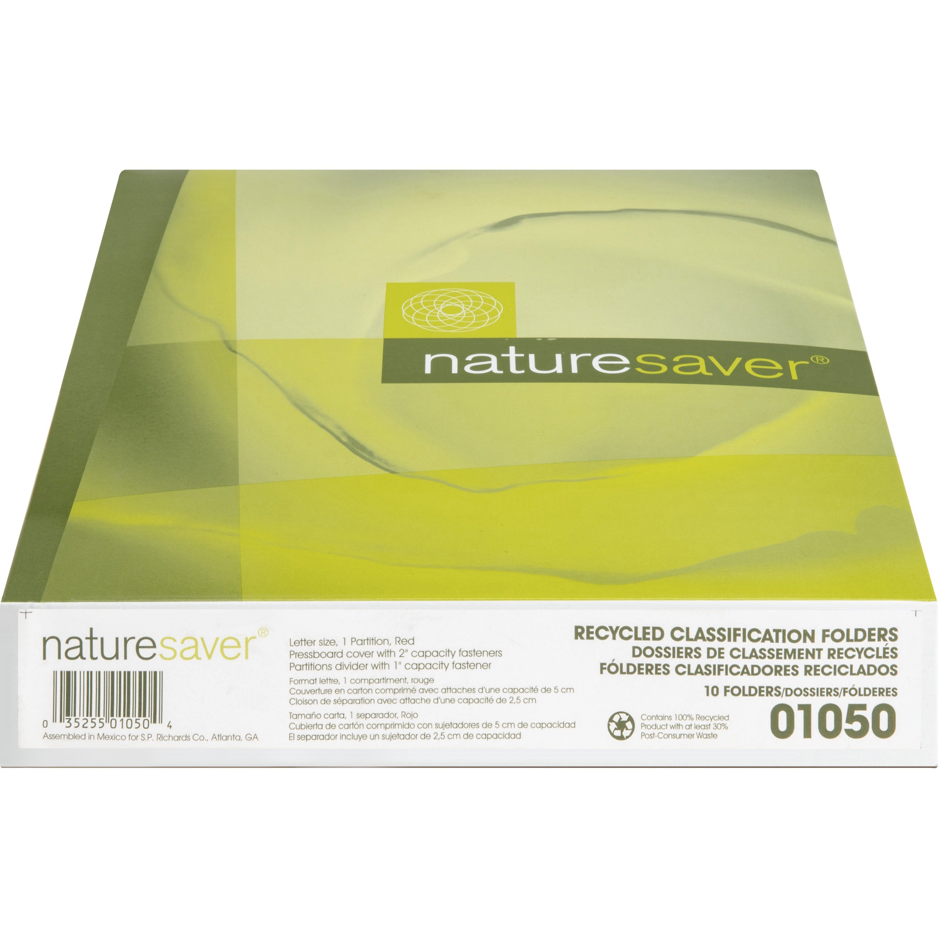 Nature Saver 2/5 Tab Cut Letter Recycled Classification Folder - 8 1/2" x 11" - 4 Fastener(s) - 2" Fastener Capacity for Folder, 1" Fastener Capacity for Divider - 1 Divider(s) - Pressboard - Redrope - 100% Recycled - 10 / Box - 