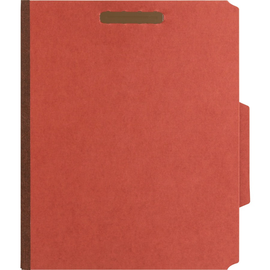 Nature Saver 2/5 Tab Cut Letter Recycled Classification Folder - 8 1/2" x 11" - 6 Fastener(s) - 2" Fastener Capacity for Folder, 1" Fastener Capacity for Divider - 2 Divider(s) - Pressboard - Red - 100% Recycled - 10 / Box