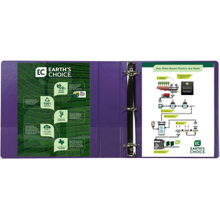 Earths Choice Plant-Based Durable Fashion View Binder, 3 Rings, 2" Capacity, 11 x 8.5, Purple, 2/Pack
