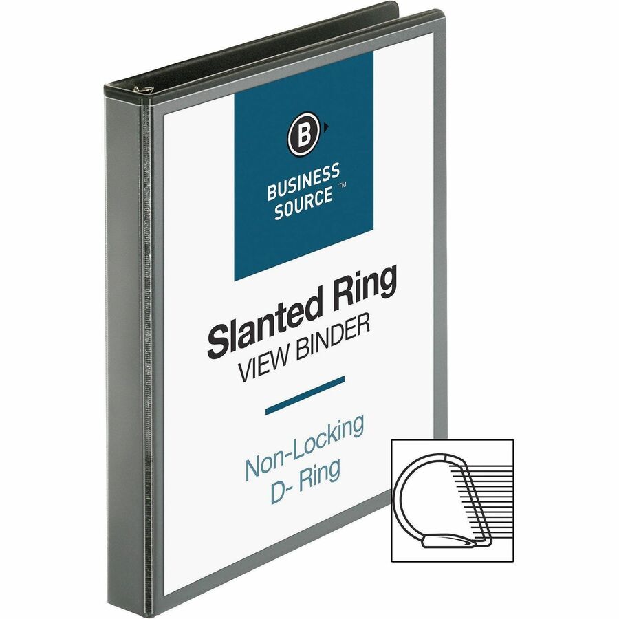 Business Source Basic D-Ring View Binders - 1" Binder Capacity - Letter - 8 1/2" x 11" Sheet Size - D-Ring Fastener(s) - Polypropylene - Black - Clear Overlay - 1 Each