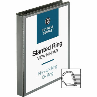 Business Source Basic D-Ring View Binders - 1" Binder Capacity - Letter - 8 1/2" x 11" Sheet Size - D-Ring Fastener(s) - Polypropylene - Black - Clear Overlay - 1 Each
