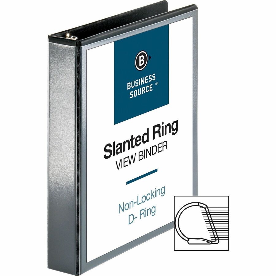 Business Source Basic D-Ring View Binders - 1 1/2" Binder Capacity - Letter - 8 1/2" x 11" Sheet Size - D-Ring Fastener(s) - Polypropylene - Black - Clear Overlay - 1 Each