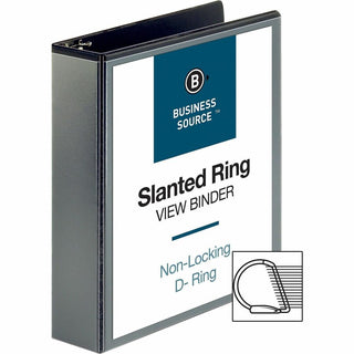 Business Source Basic D-Ring View Binders - 2" Binder Capacity - Letter - 8 1/2" x 11" Sheet Size - D-Ring Fastener(s) - Polypropylene - Black - Clear Overlay - 1 Each