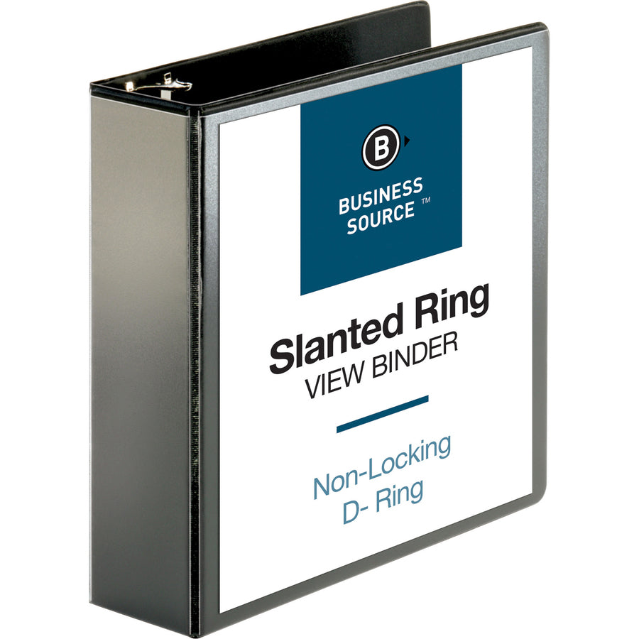 Business Source Basic D-Ring View Binders - 3" Binder Capacity - Letter - 8 1/2" Sheet Size - D-Ring Fastener(s) - Polypropylene - Black - Clear Overlay - 1 Each - 