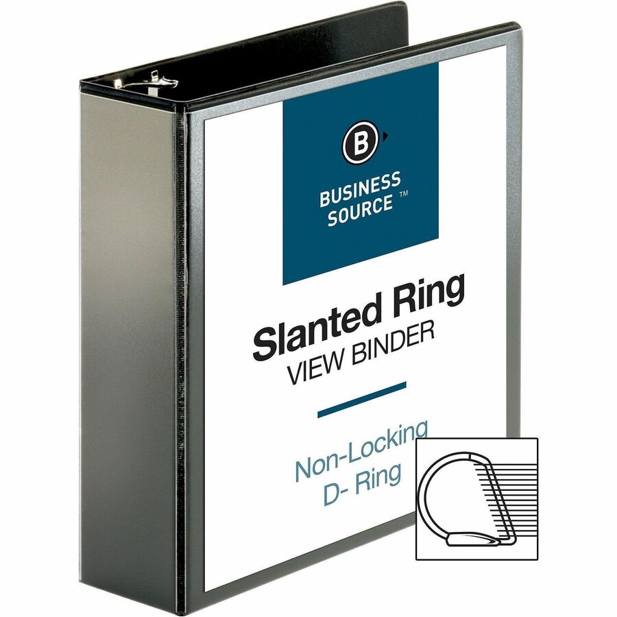 Business Source Basic D-Ring View Binders - 3" Binder Capacity - Letter - 8 1/2" Sheet Size - D-Ring Fastener(s) - Polypropylene - Black - Clear Overlay - 1 Each