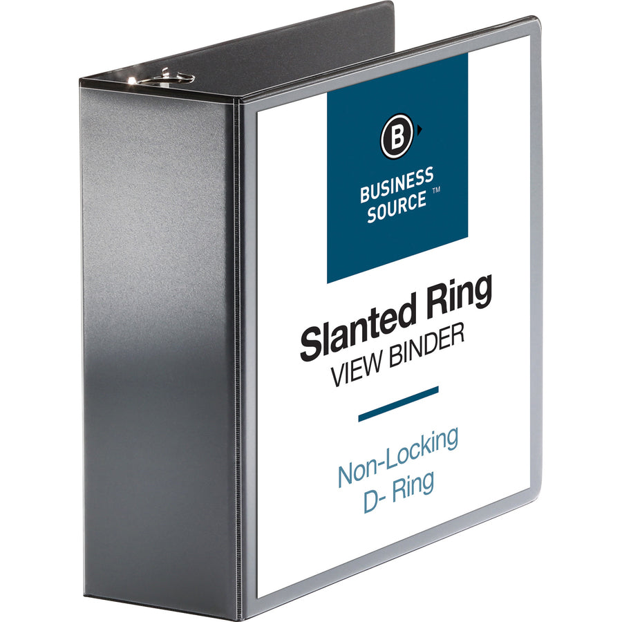 Business Source Basic D-Ring View Binders - 4" Binder Capacity - Letter - 8 1/2" x 11" Sheet Size - D-Ring Fastener(s) - Polypropylene - Black - Clear Overlay - 1 Each - 