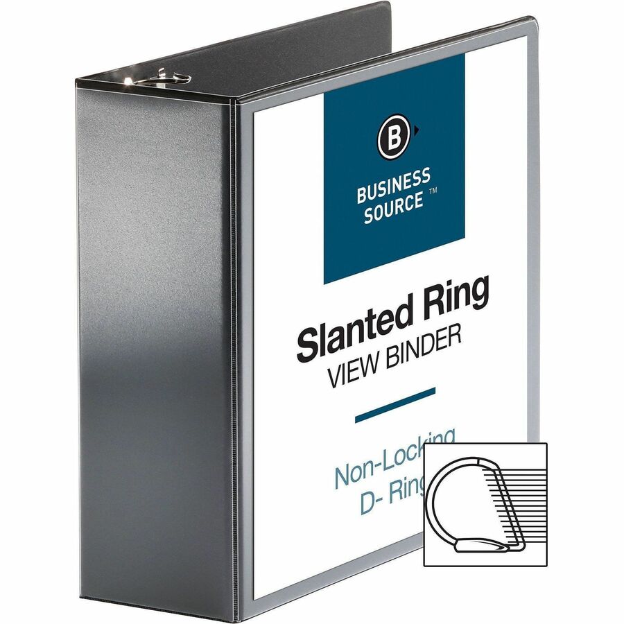 Business Source Basic D-Ring View Binders - 4" Binder Capacity - Letter - 8 1/2" x 11" Sheet Size - D-Ring Fastener(s) - Polypropylene - Black - Clear Overlay - 1 Each