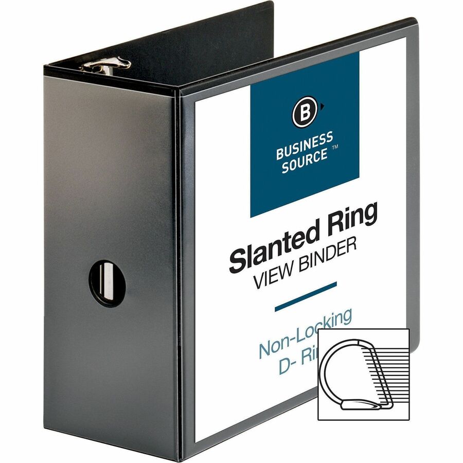 Business Source Basic D-Ring View Binders - 5" Binder Capacity - Letter - 8 1/2" x 11" Sheet Size - D-Ring Fastener(s) - Polypropylene - Black - Clear Overlay - 1 Each