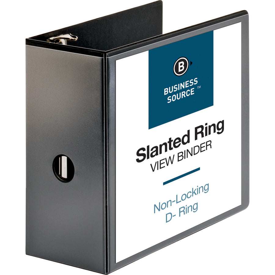 Business Source Basic D-Ring View Binders - 5" Binder Capacity - Letter - 8 1/2" x 11" Sheet Size - D-Ring Fastener(s) - Polypropylene - Black - Clear Overlay - 1 Each - 