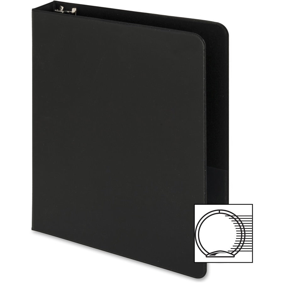 Business Source Basic Round Ring Binder - 1" Binder Capacity - 8 1/2" x 5 1/2" Sheet Size - 240 Sheet Capacity - 3 x Round Ring Fastener(s) - Chipboard, Polypropylene - Black - Open and Closed Triggers, Exposed Rivet, Sturdy - 1 Each