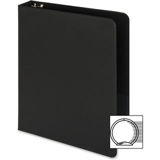 Business Source Basic Round Ring Binder - 1" Binder Capacity - 8 1/2" x 5 1/2" Sheet Size - 240 Sheet Capacity - 3 x Round Ring Fastener(s) - Chipboard, Polypropylene - Black - Open and Closed Triggers, Exposed Rivet, Sturdy - 1 Each