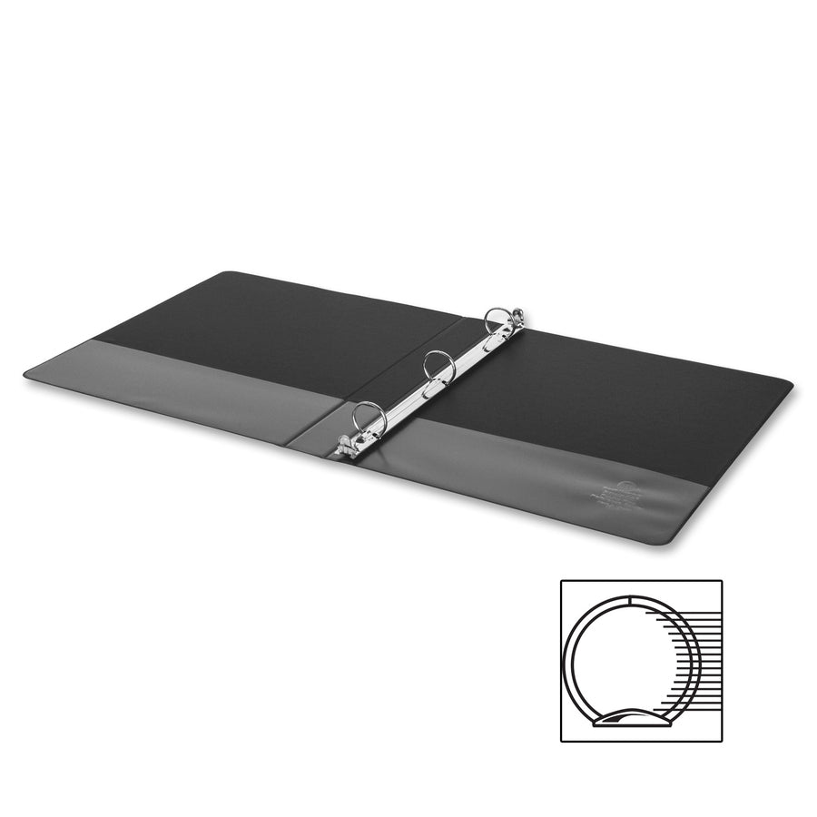 Business Source Basic Round Ring Binder - 1" Binder Capacity - 8 1/2" x 5 1/2" Sheet Size - 240 Sheet Capacity - 3 x Round Ring Fastener(s) - Chipboard, Polypropylene - Black - Open and Closed Triggers, Exposed Rivet, Sturdy - 1 Each