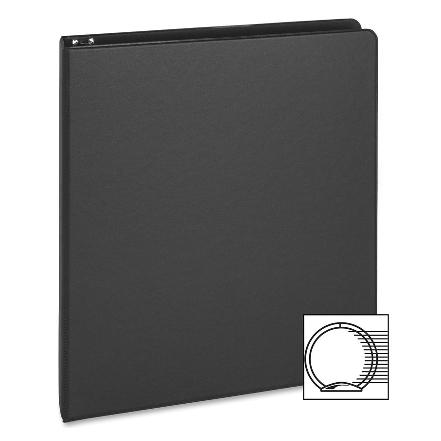 Business Source Basic Round Ring Binder - 1" Binder Capacity - 8 1/2" x 5 1/2" Sheet Size - 240 Sheet Capacity - 3 x Round Ring Fastener(s) - Chipboard, Polypropylene - Black - Open and Closed Triggers, Exposed Rivet, Sturdy - 1 Each