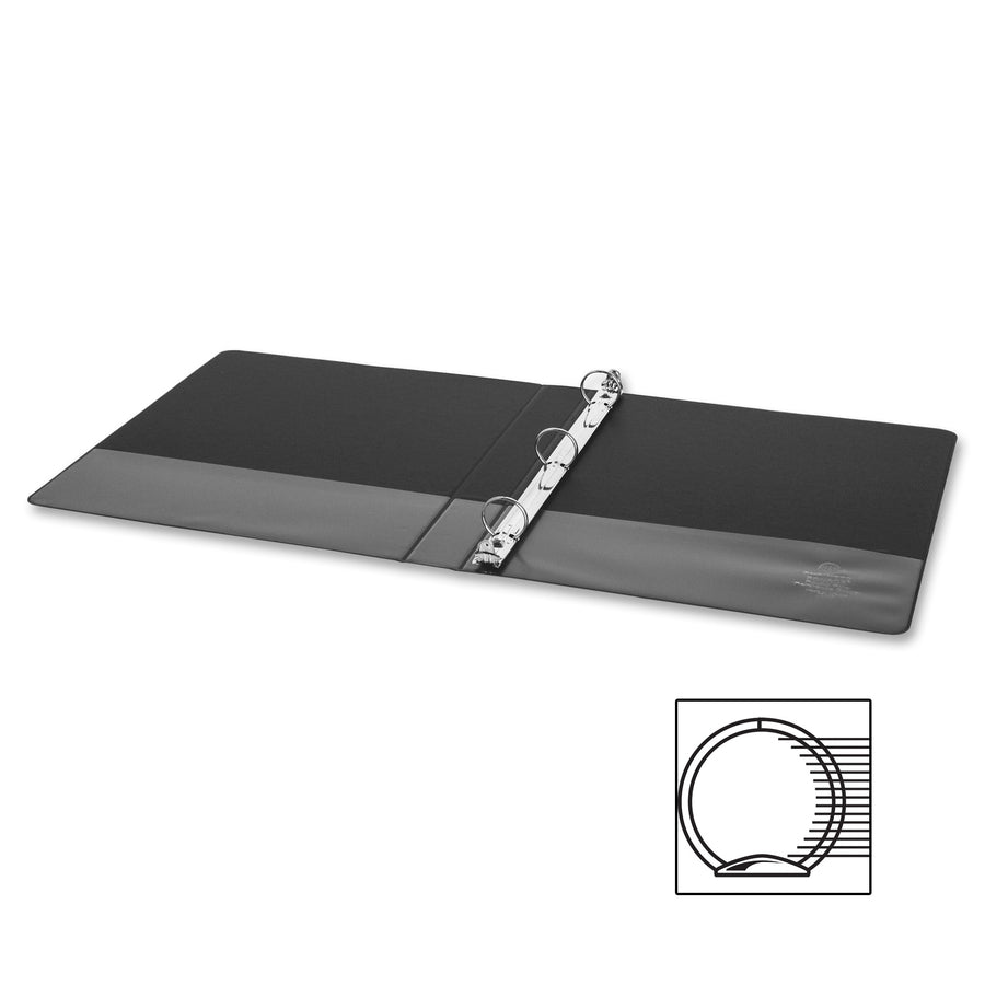Business Source Basic Round Ring Binder - 1" Binder Capacity - 8 1/2" x 5 1/2" Sheet Size - 240 Sheet Capacity - 3 x Round Ring Fastener(s) - Chipboard, Polypropylene - Black - Open and Closed Triggers, Exposed Rivet, Sturdy - 1 Each
