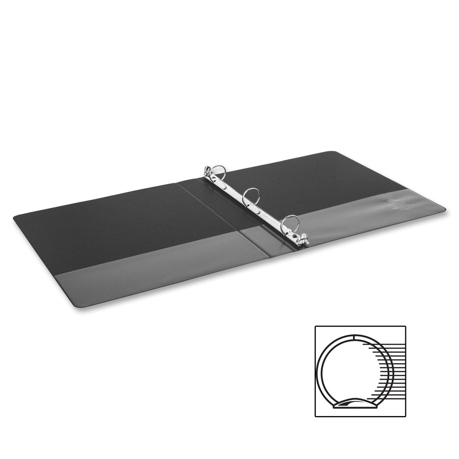 Business Source Basic Round Ring Binder - 1" Binder Capacity - 8 1/2" x 5 1/2" Sheet Size - 240 Sheet Capacity - 3 x Round Ring Fastener(s) - Chipboard, Polypropylene - Black - Open and Closed Triggers, Exposed Rivet, Sturdy - 1 Each