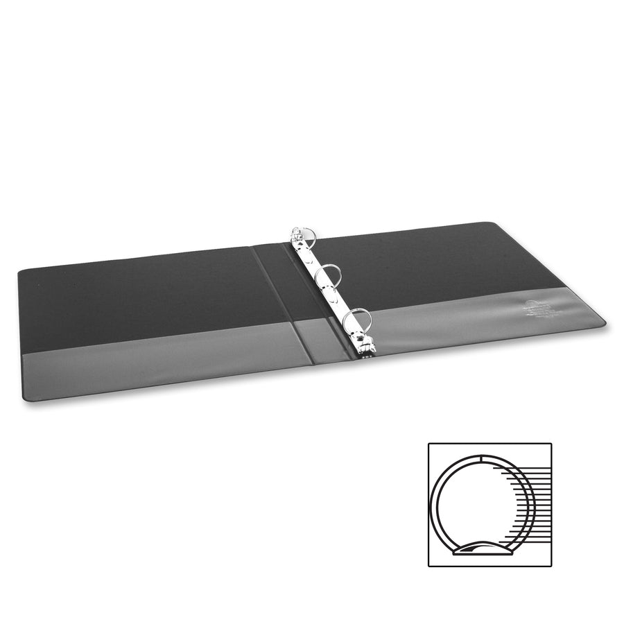 Business Source Basic Round Ring Binder - 1" Binder Capacity - 8 1/2" x 5 1/2" Sheet Size - 240 Sheet Capacity - 3 x Round Ring Fastener(s) - Chipboard, Polypropylene - Black - Open and Closed Triggers, Exposed Rivet, Sturdy - 1 Each