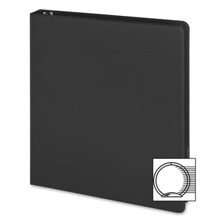 Business Source Basic Round Ring Binder - 1" Binder Capacity - 8 1/2" x 5 1/2" Sheet Size - 240 Sheet Capacity - 3 x Round Ring Fastener(s) - Chipboard, Polypropylene - Black - Open and Closed Triggers, Exposed Rivet, Sturdy - 1 Each
