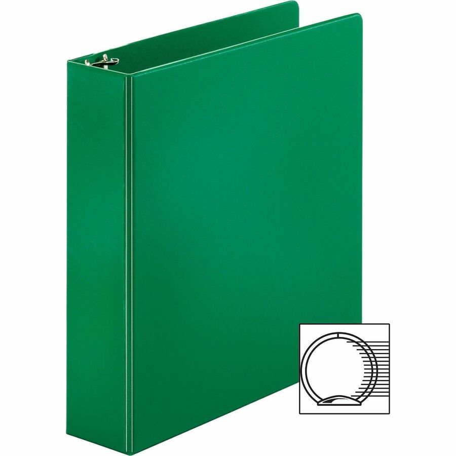 Business Source Basic Round-ring Binder - 2" Binder Capacity - Letter - 8 1/2" x 11" Sheet Size - 3 x Round Ring Fastener(s) - Vinyl - Green - Open and Closed Triggers - 1 Each