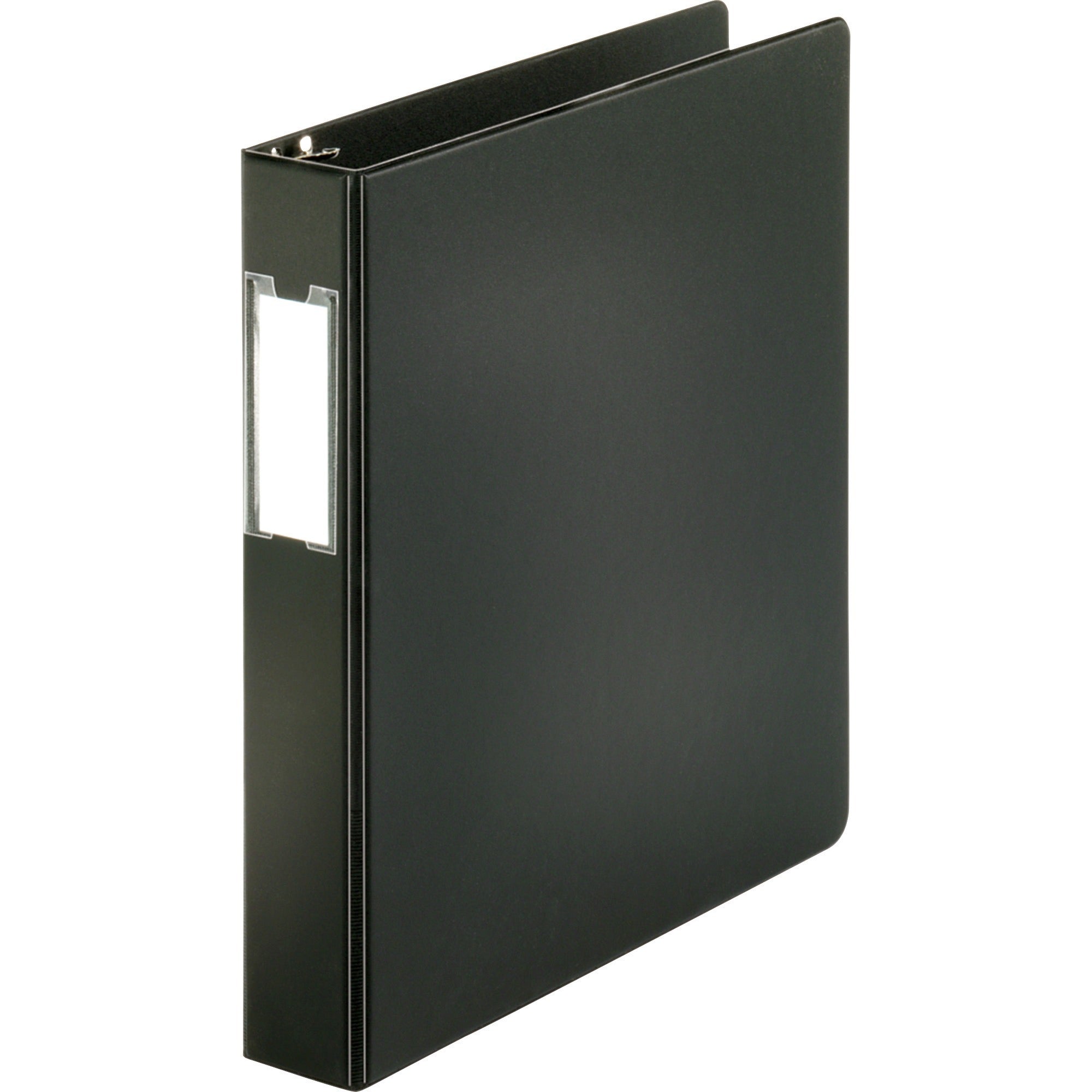 Business Source Basic Round Ring Binder w/Label Holder - 1 1/2" Binder Capacity - Letter - 8 1/2" x 11" Sheet Size - 3 x Round Ring Fastener(s) - Vinyl - Black - Open and Closed Triggers, Label Holder - 1 Each - 