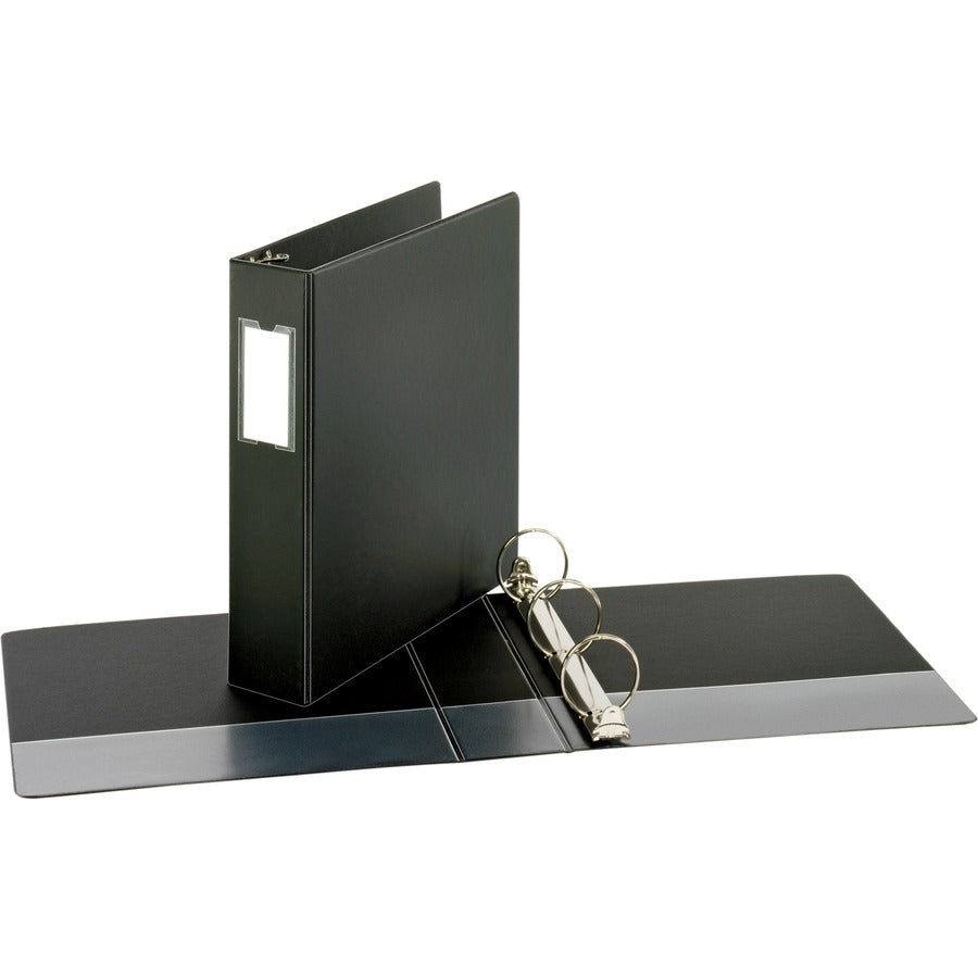 Business Source Basic Round Ring Binder w/Label Holder - 2" Binder Capacity - Letter - 8 1/2" x 11" Sheet Size - 3 x Round Ring Fastener(s) - Vinyl - Black - Open and Closed Triggers, Label Holder - 1 Each - 