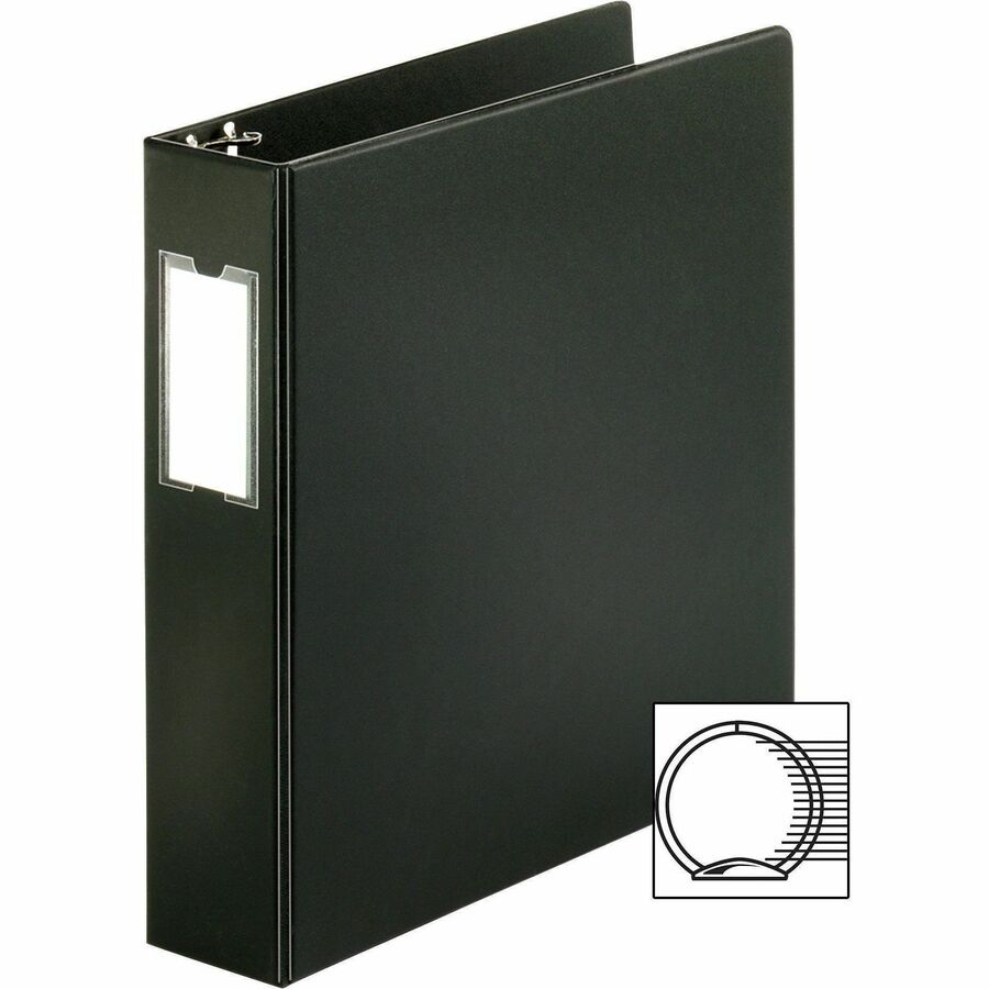Business Source Basic Round Ring Binder w/Label Holder - 2" Binder Capacity - Letter - 8 1/2" x 11" Sheet Size - 3 x Round Ring Fastener(s) - Vinyl - Black - Open and Closed Triggers, Label Holder - 1 Each