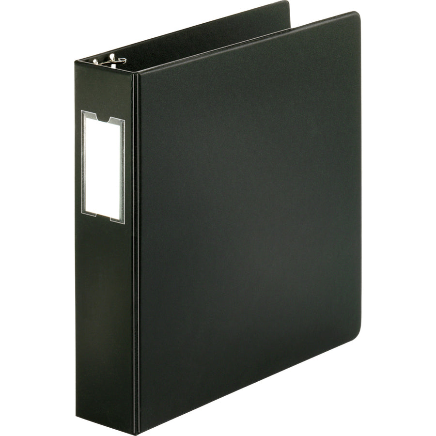 Business Source Basic Round Ring Binder w/Label Holder - 2" Binder Capacity - Letter - 8 1/2" x 11" Sheet Size - 3 x Round Ring Fastener(s) - Vinyl - Black - Open and Closed Triggers, Label Holder - 1 Each - 