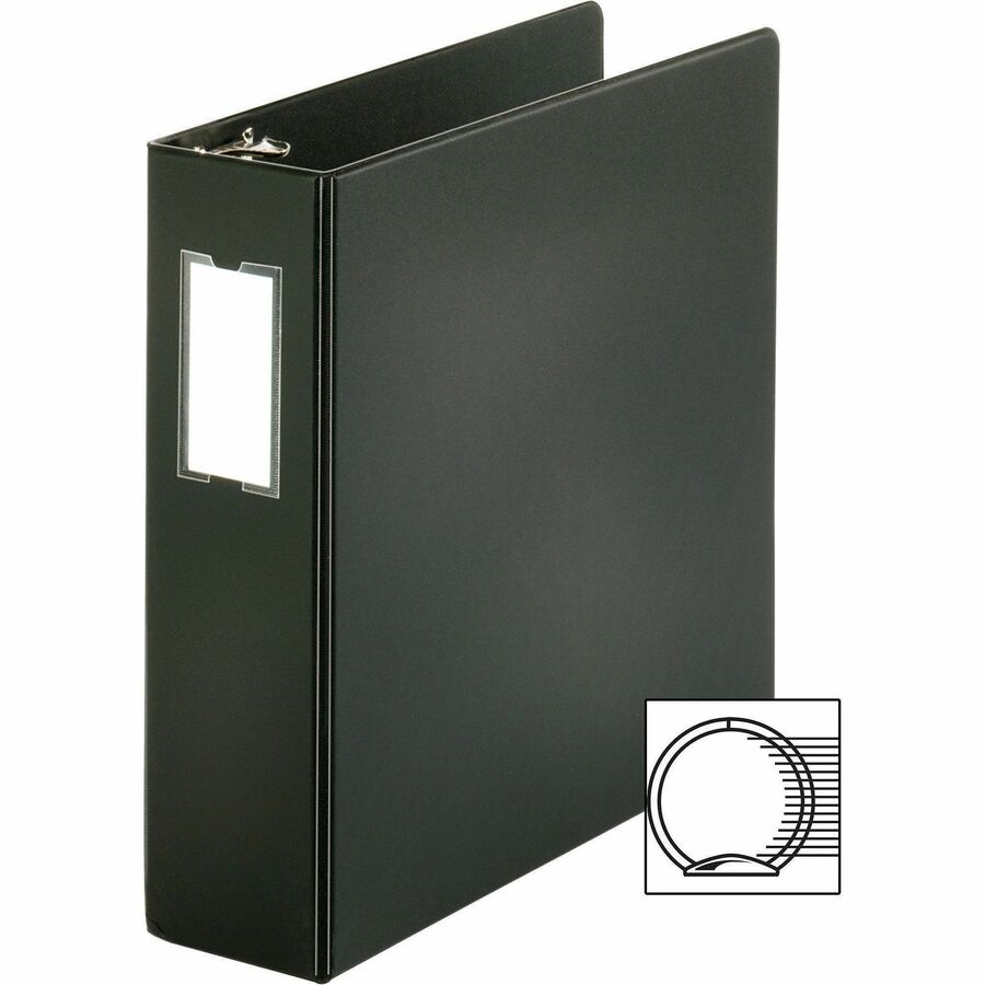 Business Source Basic Round Ring Binder w/Label Holder - 3" Binder Capacity - Letter - 8 1/2" x 11" Sheet Size - 3 x Round Ring Fastener(s) - Vinyl - Black - Open and Closed Triggers, Label Holder - 1 Each