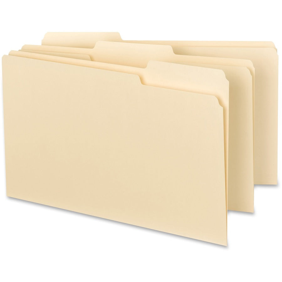 Business Source 1/3 Tab Cut Legal Recycled Top Tab File Folder - 8 1/2" x 14" - Top Tab Location - Assorted Position Tab Position - Manila - 10% Recycled - 100 / Box