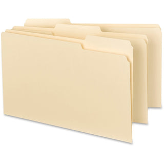 Business Source 1/3 Tab Cut Legal Recycled Top Tab File Folder - 8 1/2" x 14" - Top Tab Location - Assorted Position Tab Position - Manila - 10% Recycled - 100 / Box