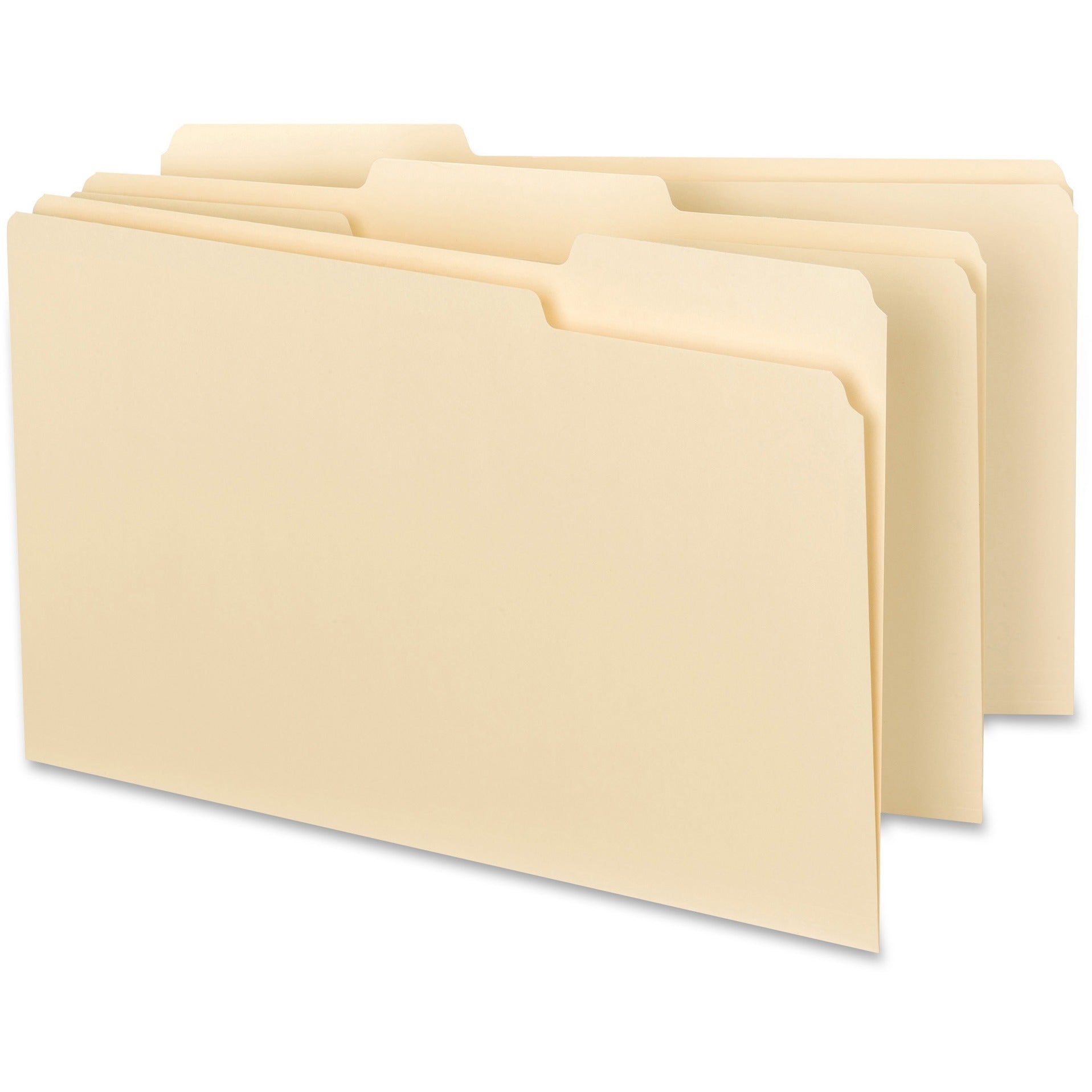 Business Source 1/3 Tab Cut Legal Recycled Top Tab File Folder - 8 1/2" x 14" - Top Tab Location - Assorted Position Tab Position - Manila - 10% Recycled - 100 / Box - 