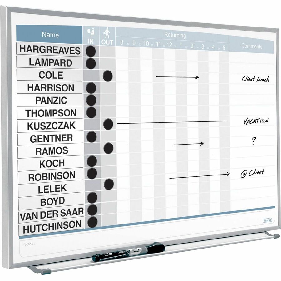 Quartet Matrix 15-employee In/Out Board - 16" Height x 23" Width - White Natural Cork Surface - Magnetic, Durable - Silver Frame - 1 Each