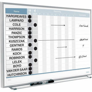 Quartet Matrix 15-employee In/Out Board - 16" Height x 23" Width - White Natural Cork Surface - Magnetic, Durable - Silver Frame - 1 Each