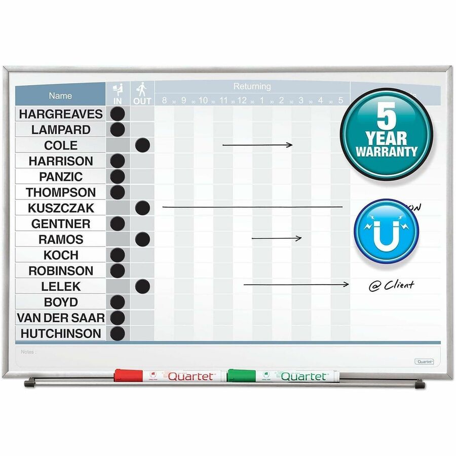 Quartet Matrix 15-employee In/Out Board - 16" Height x 23" Width - White Natural Cork Surface - Magnetic, Durable - Silver Frame - 1 Each